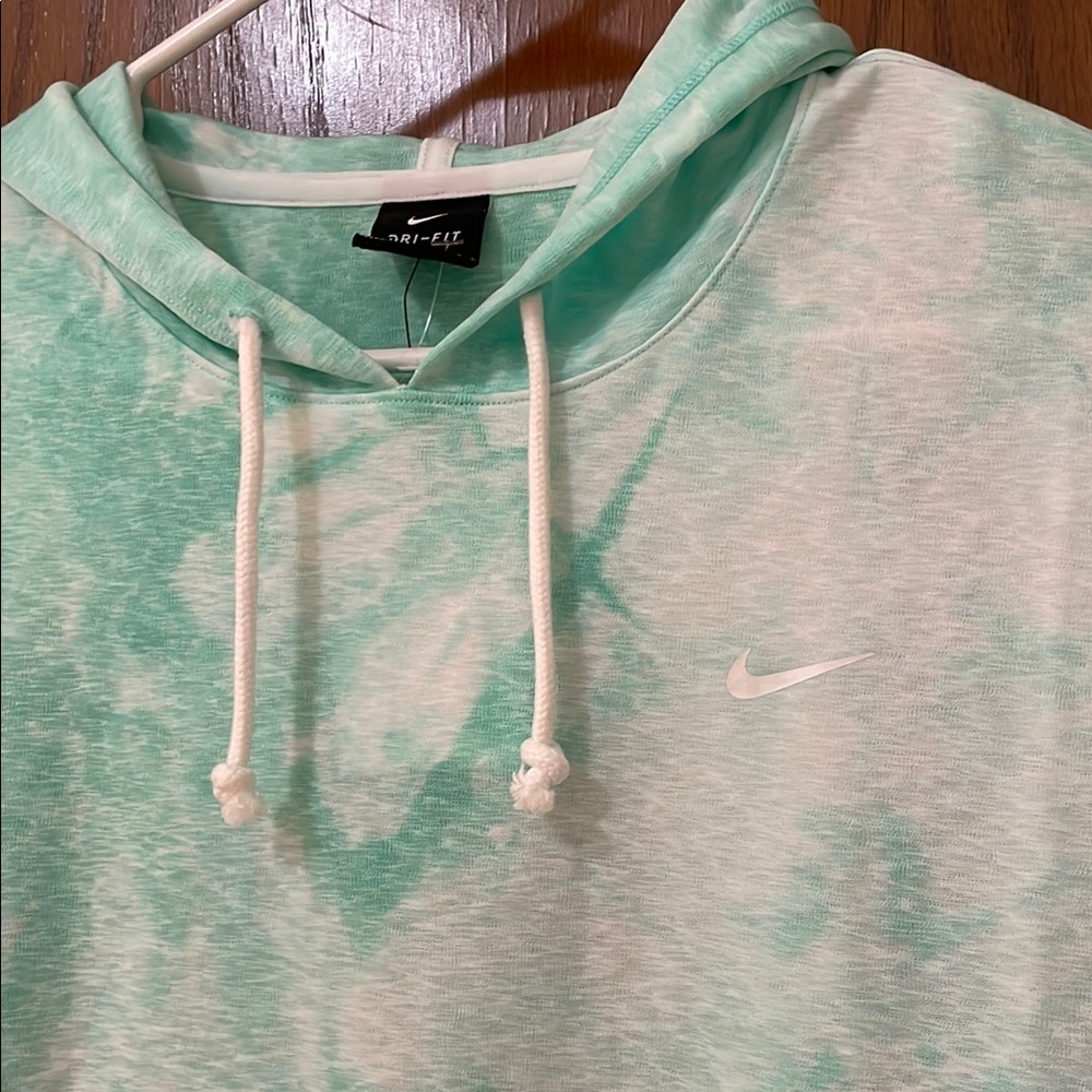 NIKE NWT Women’s Size Medium Light Green White Tie-Dye Hoodie Dry Fit Sweatshirt - Picture 10 of 10